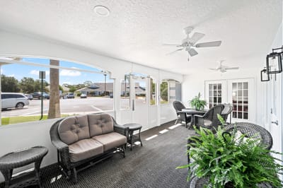 Bright and inviting common area with seating