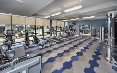 Well-equipped fitness room with exercise machines
