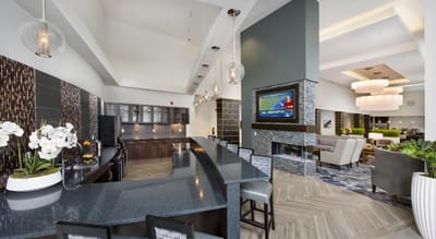 Interior of a modern common area with lounge seating
