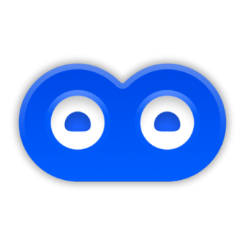 A simple cartoon-style logo with two eyes