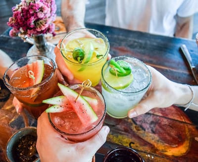 Close-up of colorful drinks on a table