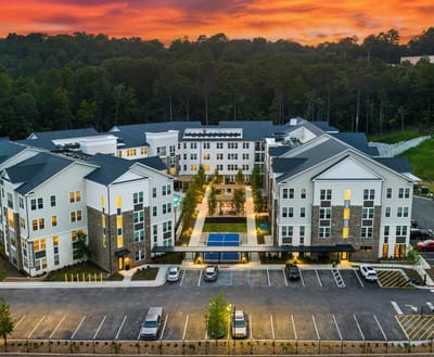 Aerial view of the community with outdoor spaces