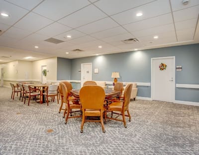 Common area with seating in a bright room