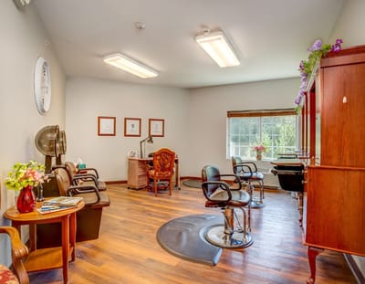 Spa area with salon chairs and vanity space