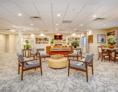 Bright and welcoming common area with seating