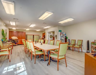 Interior common area with tables and chairs