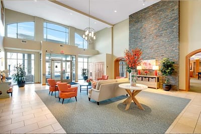 Bright and welcoming lobby area with seating