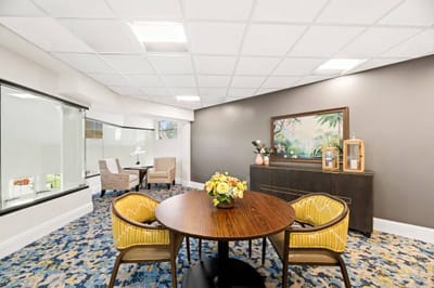 Interior common area with table and seating