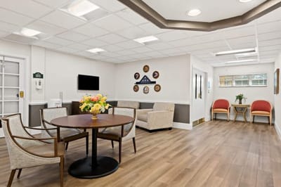 Bright common area in a senior living facility