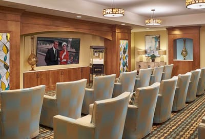 Interior of a common area with seating and decor