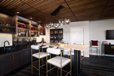 Stylish interior of a modern common area with a bar