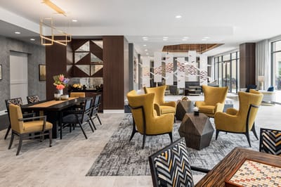 Modern common area with stylish seating and decor