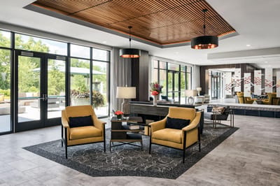 Bright and modern common area with seating