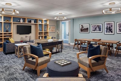 Interior view of a common area with seating and decor