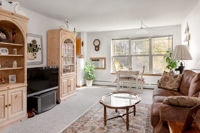 Cozy living room area in a senior living facility