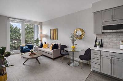 Well-furnished interior living room with natural light