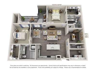Architectural floor plan of a two-bedroom unit