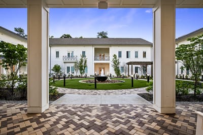 View of the courtyard from the building entrance