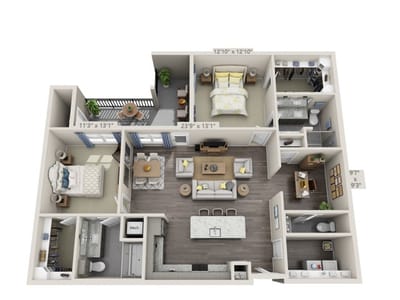 Architectural floor plan of a two-bedroom apartment