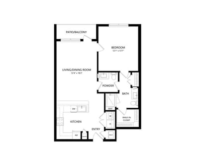 Architectural floor plan of a resident unit with rooms labeled