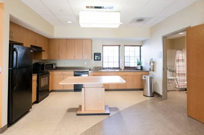 Modern kitchen area in an assisted living facility