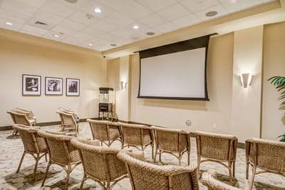 Interior view of a common area with seating