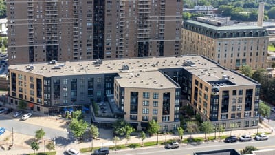 Aerial view of the assisted living facility exterior.