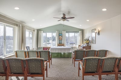 Common area with seating and windows for natural light.