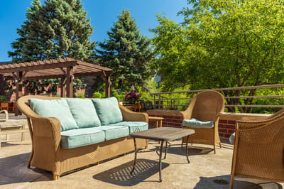 Comfortable outdoor seating area with plants