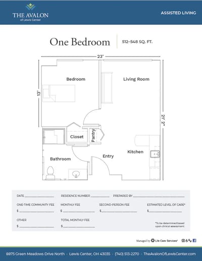 Floor plan of a one-bedroom unit