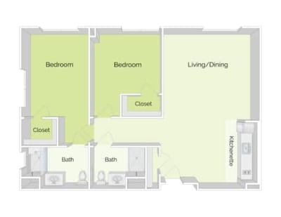 Architectural floor plan layout with rooms and amenities.