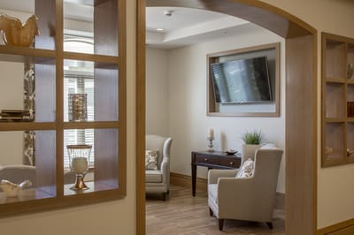 Cozy lounge area with seating and decor