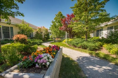 Beautiful outdoor pathway with colorful flowers