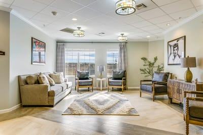 Bright and welcoming common area with seating