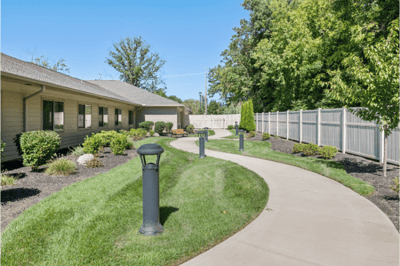 Pathway leading through landscaped outdoor space