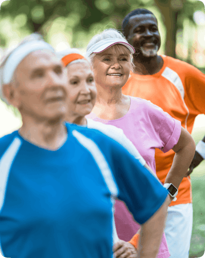 Active seniors participating in an outdoor fitness activity.