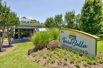 Exterior view of TerraBella Senior Living facility sign.