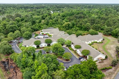 Aerial view of TerraBella Northridge residential buildings.