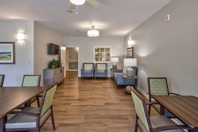 Interior common area with seating and natural light.