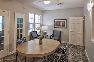 Interior common area with seating and table