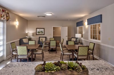 Interior lounge area with seating and tables