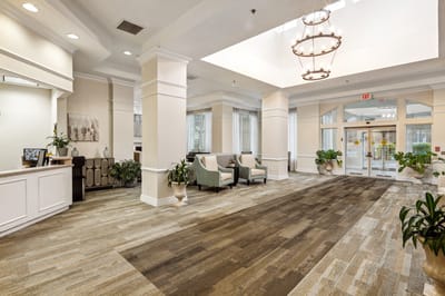 Bright and inviting lobby area with seating
