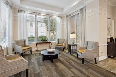Bright common area with comfortable seating