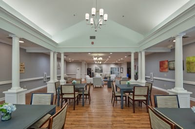 Bright and spacious common area with decor.