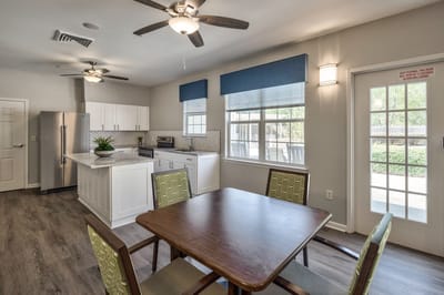 Bright modern kitchen and dining area