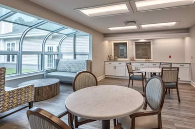 Bright and welcoming common area with seating