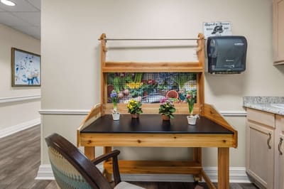 Cozy crafting area with flowers and supplies