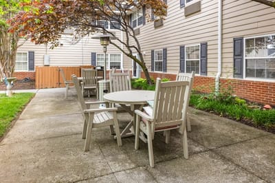 Outdoor space with table and chairs.
