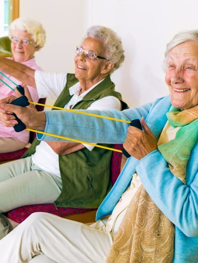 Seniors engaging in a group exercise activity.