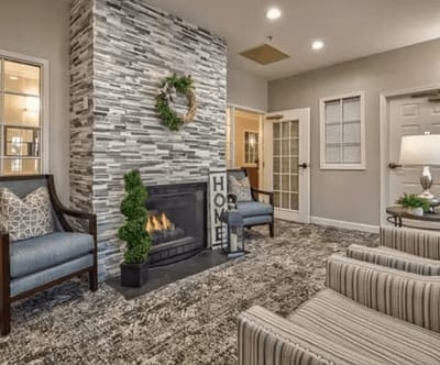 Cozy common area with fireplace and seating